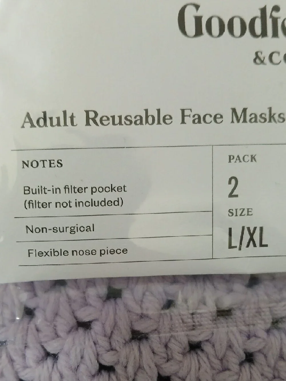 Goodfellow & Co L/XL Adult Reusable Face Mask 2 Pack